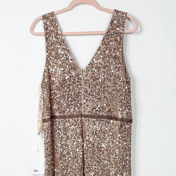 NWT Mac Duggal V-Neck High Slit Sequined Wrap Gown 16 Copper #8058 - Picture 5 of 11